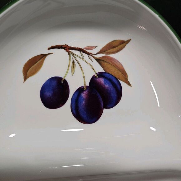Royal Worcester Green Trim Divided Serving Dish Dinner Table Setting Plums Pear - Picture 2 of 8